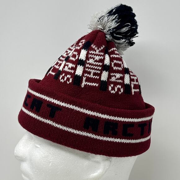 Vintage Arctic Cat Snowmobiles Cuffed Pom Pom Beanie Toque Winter Hat Red - Picture 6 of 7